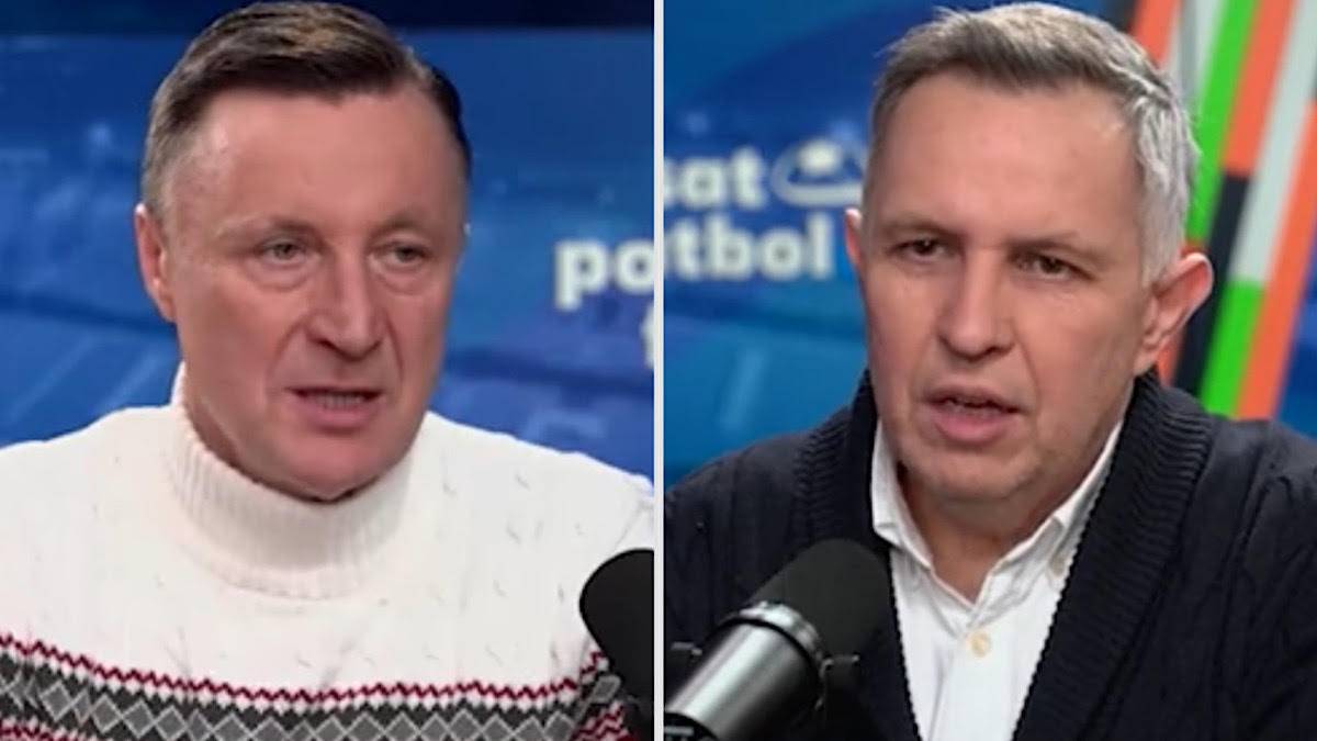 Dwaj mężczyźni, eksperci piłkarscy, wypowiadają się na antenie.