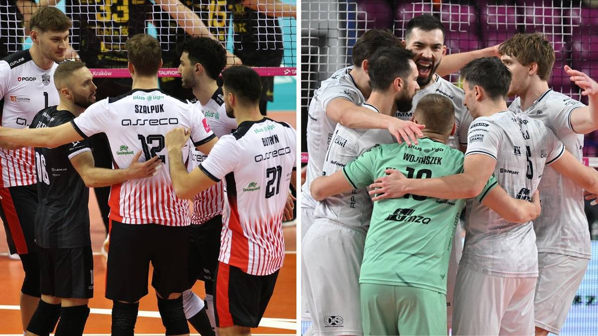 Siatkarze Asseco Resovii Rzesz&oacute;w i PGE Projekt Warszawa podczas meczu.