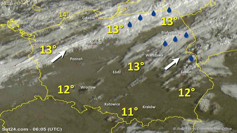 Zdjęcie satelitarne Polski w dniu 28 września 2018 o godzinie 8:05. Dane: Sat24.com / Eumetsat.