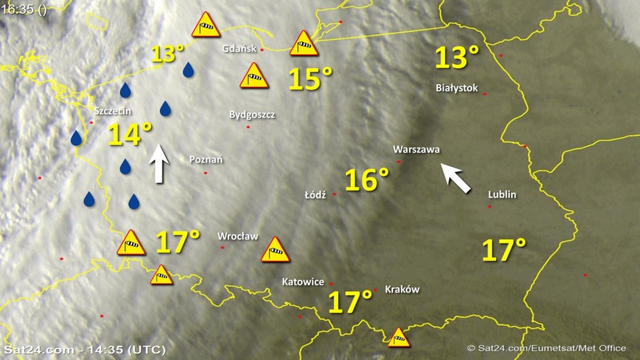 Zdjęcie satelitarne w dniu 2 października 2017 o godzinie 16:35. Dane: Sat24.com / Eumetsat.