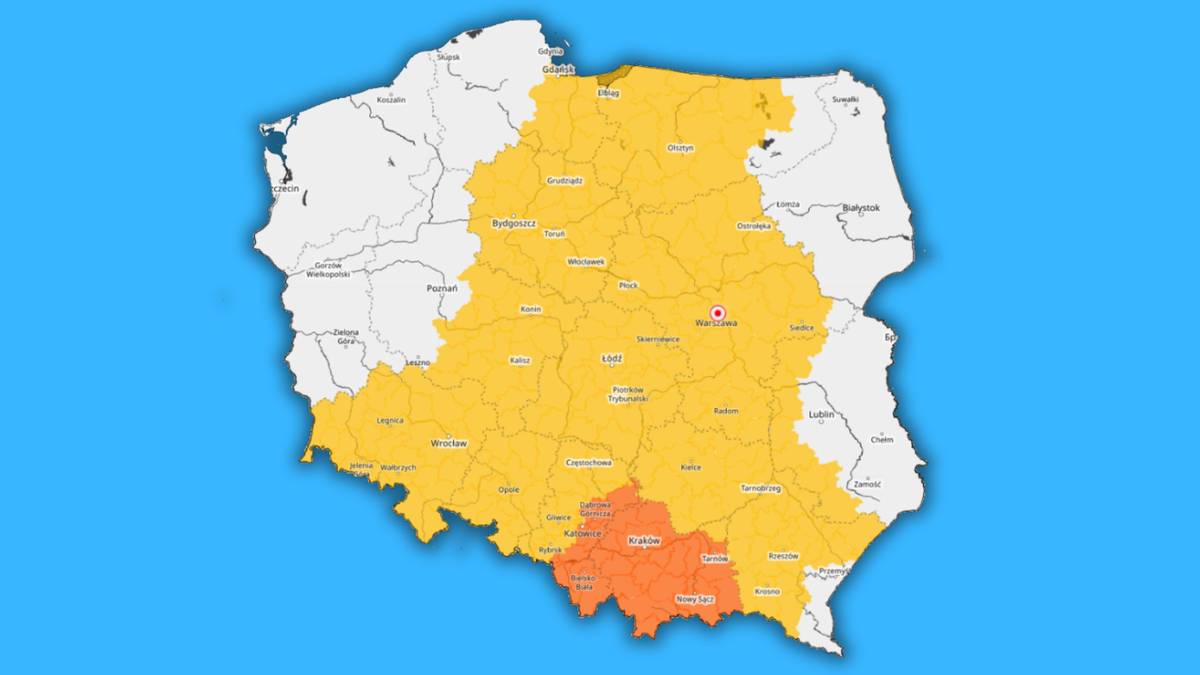 Ostrzeżenia IMGW pierwszego i drugiego stopnia z powodu burz obejmują zdecydowaną większość kraju