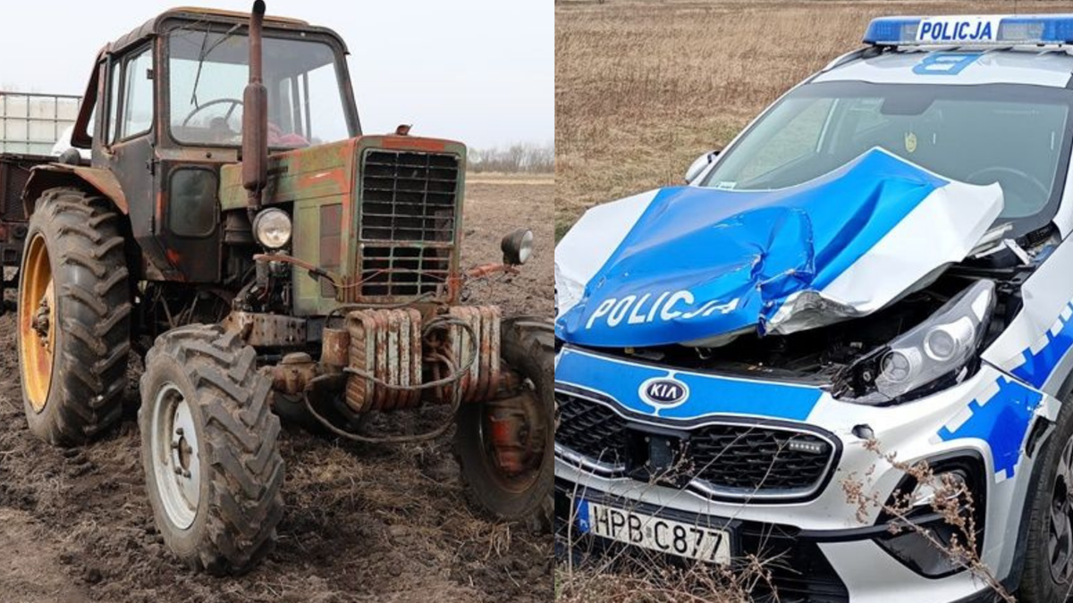 Pościg za traktorem. Kierowca staranował radiowóz