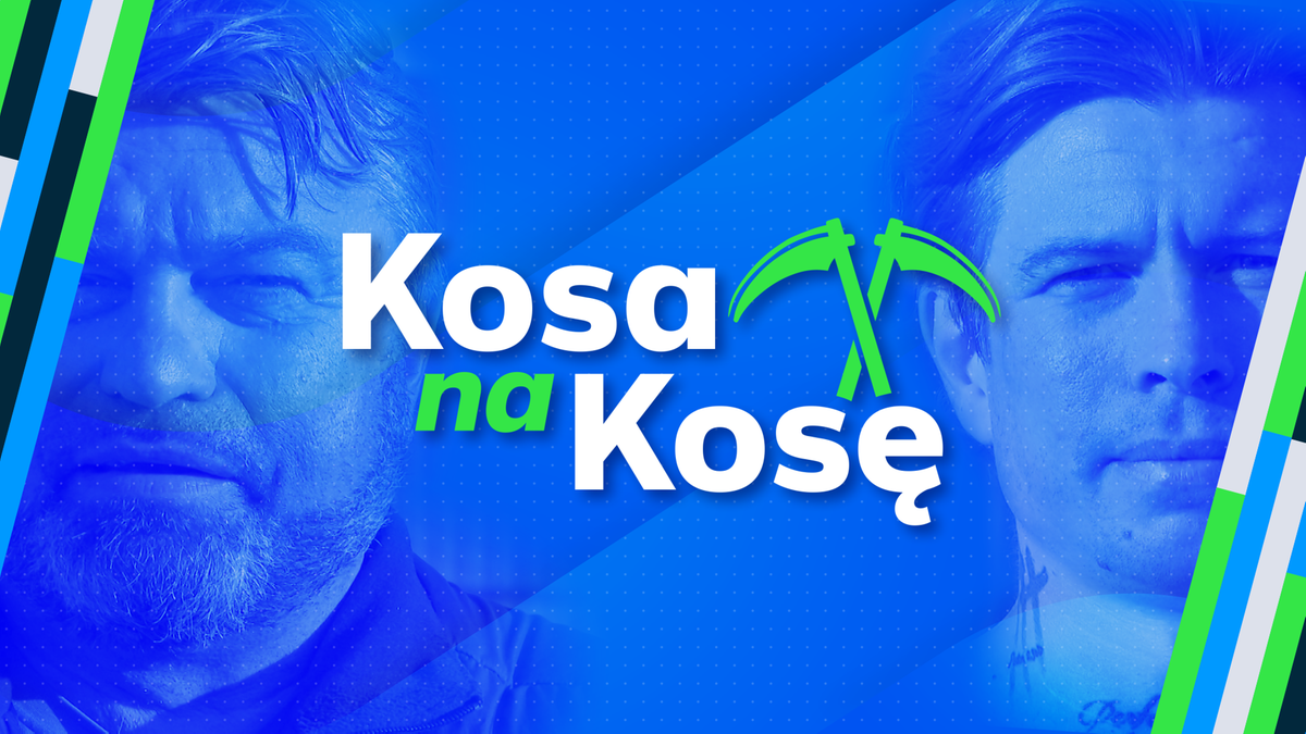 Grafika z logo programu Kosa na Kosę i wizerunkami prowadzących Jakuba i Romana Koseckich.