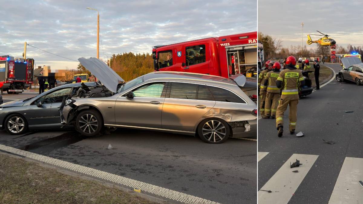 Groźny wypadek pod Warszawą. Pięć osób rannych, lądował śmigłowiec LPR