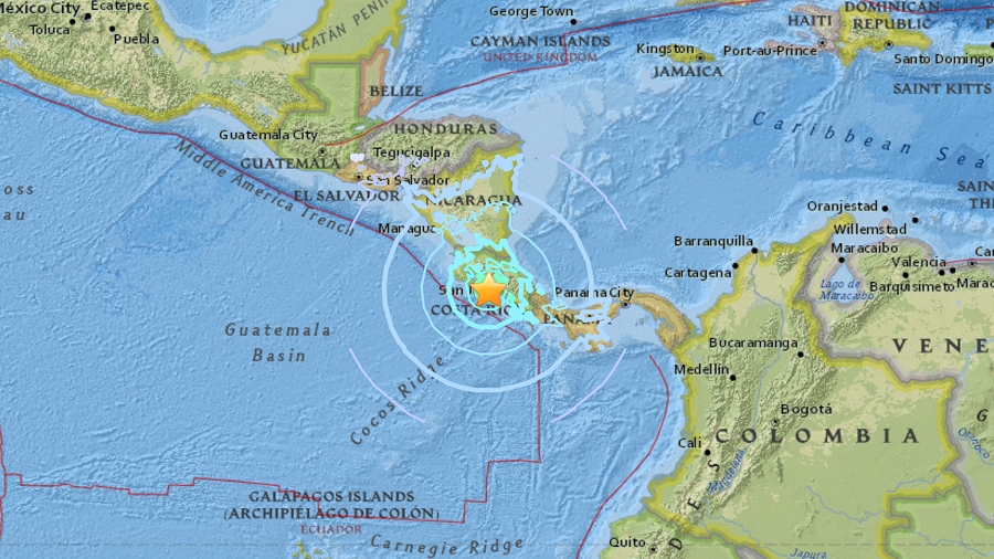 Epicentrum dzisiejszego trzęsienia ziemi w Kostaryce. Fot. USGS.