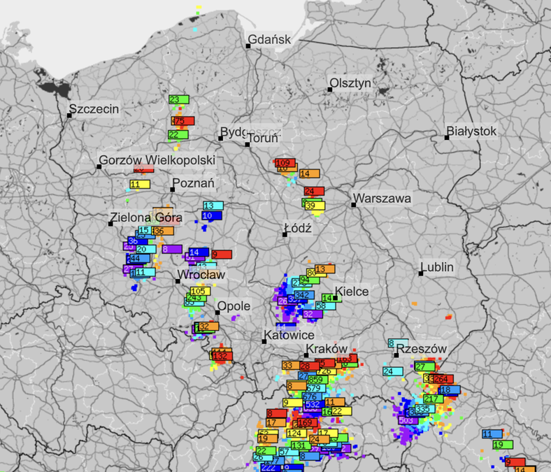 Sytuacja burzowa w Polsce. Fot. burze.dzis.net