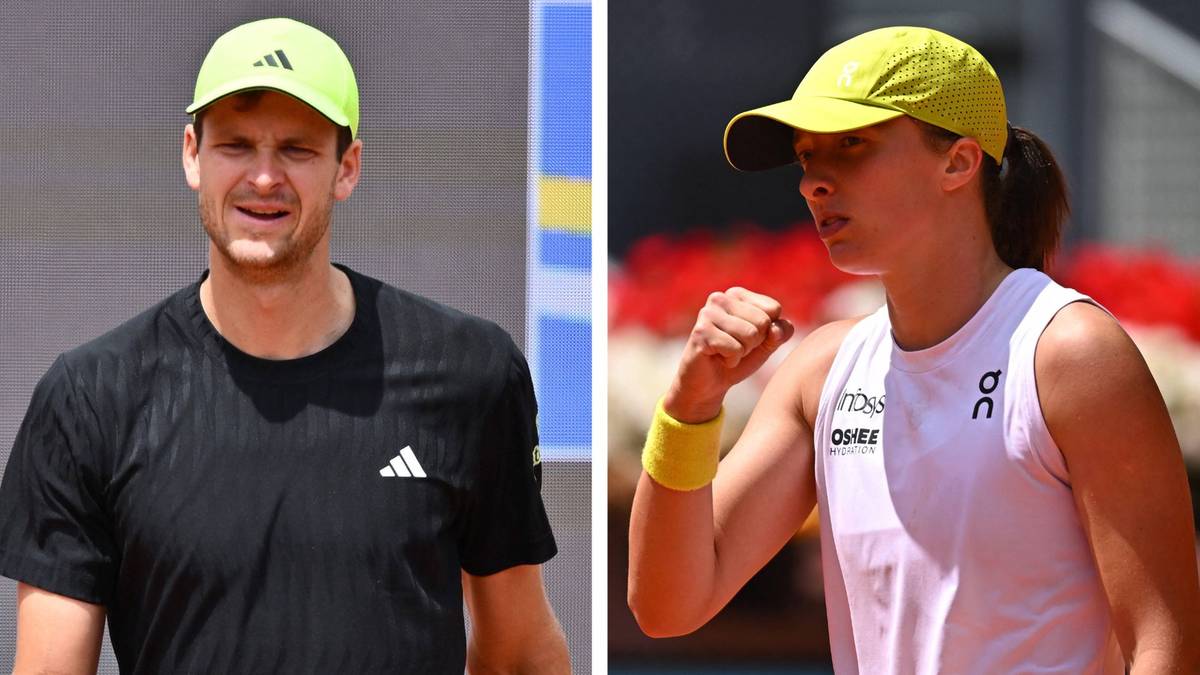 Zdjęcie podzielone na dwie części. Po lewej stronie mężczyzna w ż&oacute;łtej czapce i czarnej koszulce z białym logo. Po prawej stronie kobieta w ż&oacute;łtej czapce i białej koszulce, z zaciśniętą pięścią.