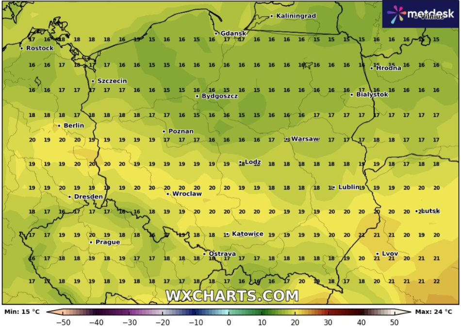 Pogoda 2 sierpnia rano. Fot. WXCHARTS