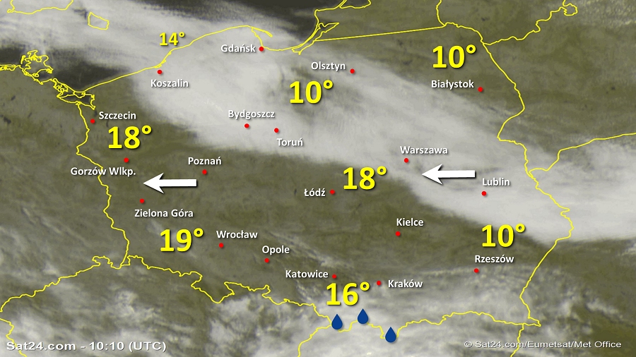 Zdjęcie satelitarne Polski w dniu 23 września 2019 o godzinie 12:10. Dane: Sat24.com / Eumetsat.