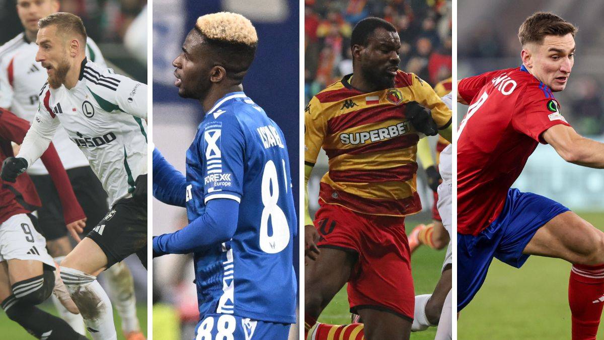 Kolaż czterech zdjęć piłkarzy w akcji.