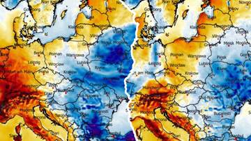 Mapa Europy z zaznaczonymi strefami temperatur, pokazująca prognozowane ocieplenie na zachodzie Polski.