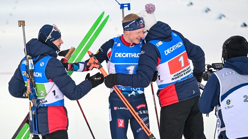 PŚ w biathlonie: Norwegowie wygrali sztafetę 4x7,5 km w Kontiolahti, Polacy na 16. miejscu