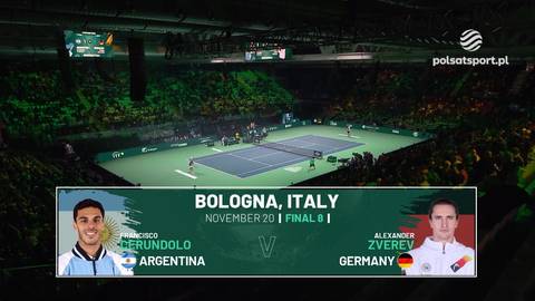 Plansza informacyjna z meczu tenisowego Francisco Cerundolo (Argentyna) przeciwko Alexander Zverev (Niemcy) w Bolonii, Włochy, 20 listopada, Finał 8.
