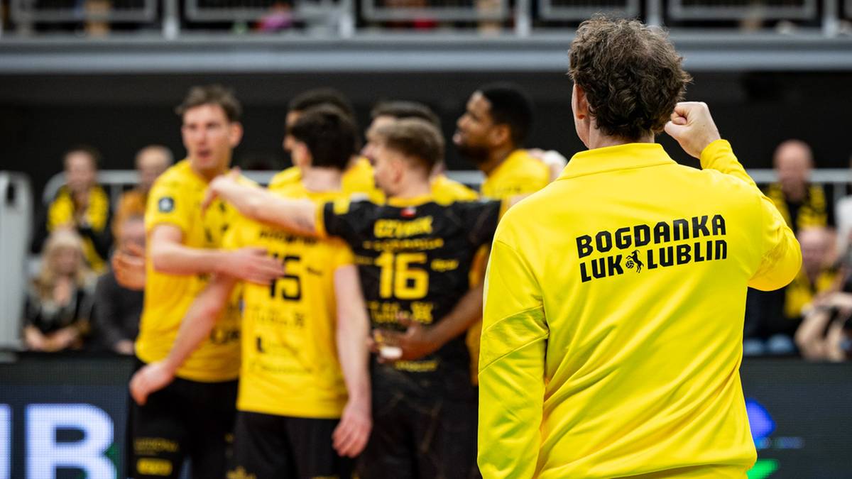 Siatkarze Bogdanki LUK Lublin podczas meczu Ligi Mistrz&oacute;w.