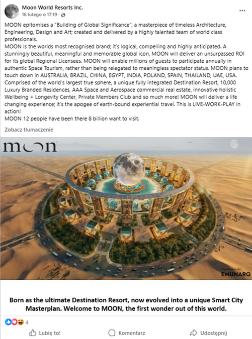 Firma Moon World Resorts planuje budowę gigantycznych 