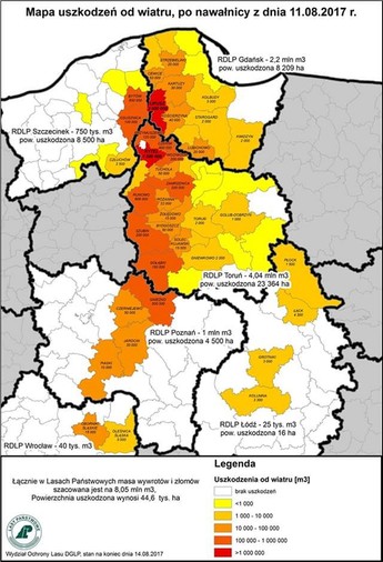 Mapa uszkodzeń lasu i zarazem zakazu wstępu. Fot. Lasy Państwowe.