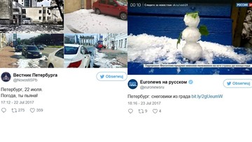 W Petersburgu spadł śnieg. W środku lata. Ludzie jeździli na nartach i lepili bałwany