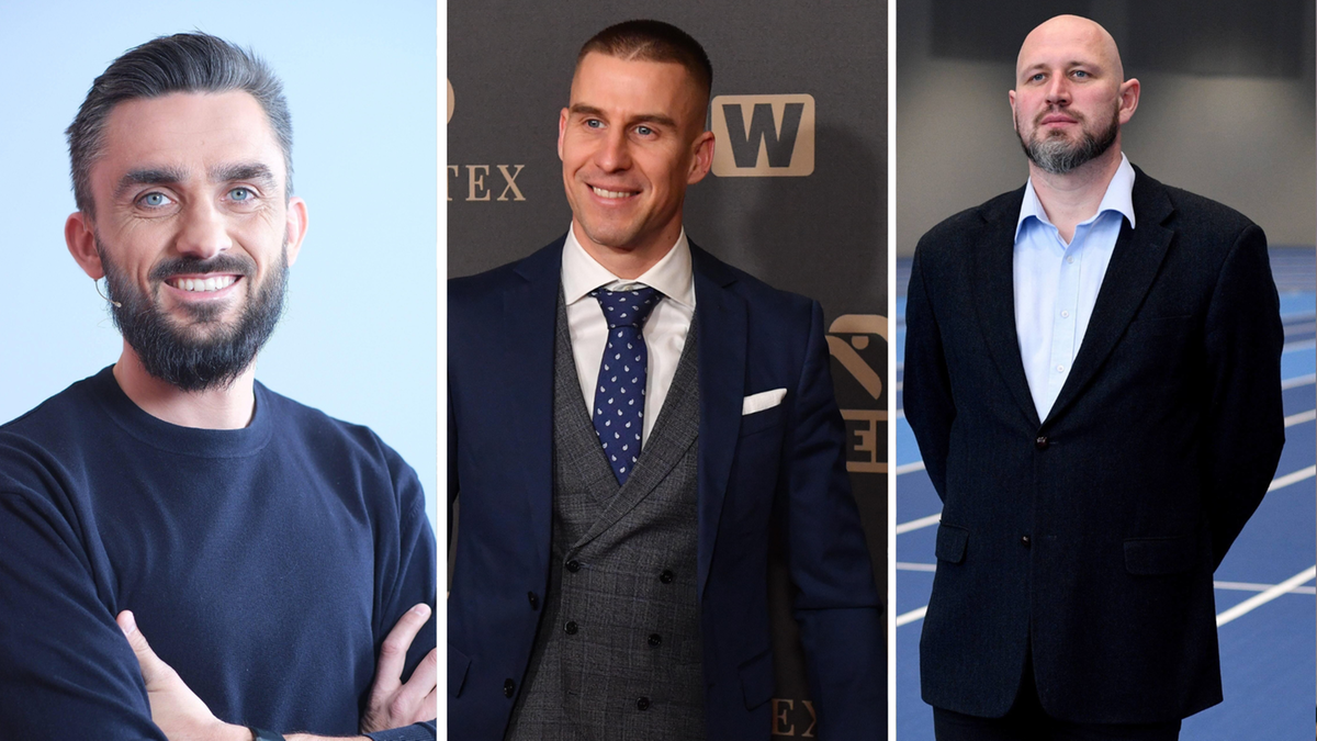 Trzy portrety mężczyzn, dziennikarzy lub sportowców, związanych z Polsatem Sport.