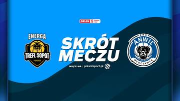 Logo Energa Trefl Sopot obok napisu "SKR&Oacute;T MECZU" i logo Anwil Włocławek, z logo ORLEN na g&oacute;rze.