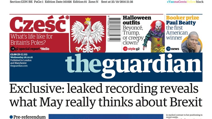 Brytyjski "Guardian" po polsku, na pierwszej stronie: "Cześć"