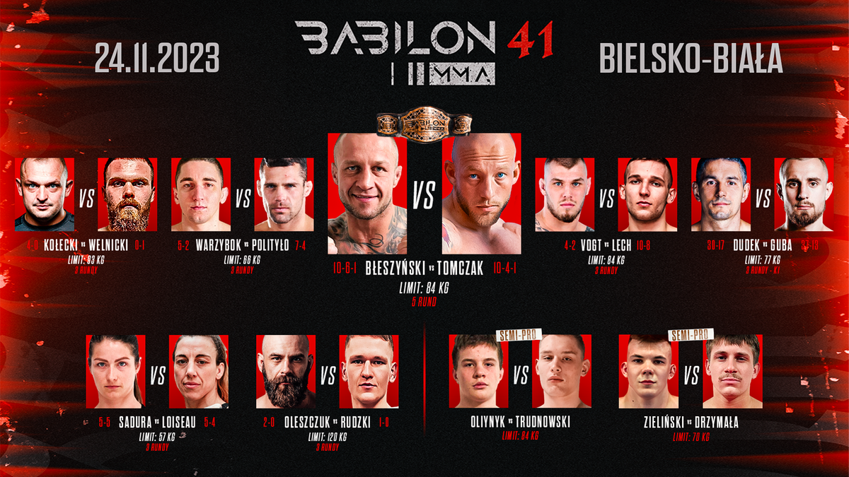 Bojová karta z galavečera Babilon MMA 41 v Bielsko-Biała: Błeszyński vs. Tomczak o dočasný pás