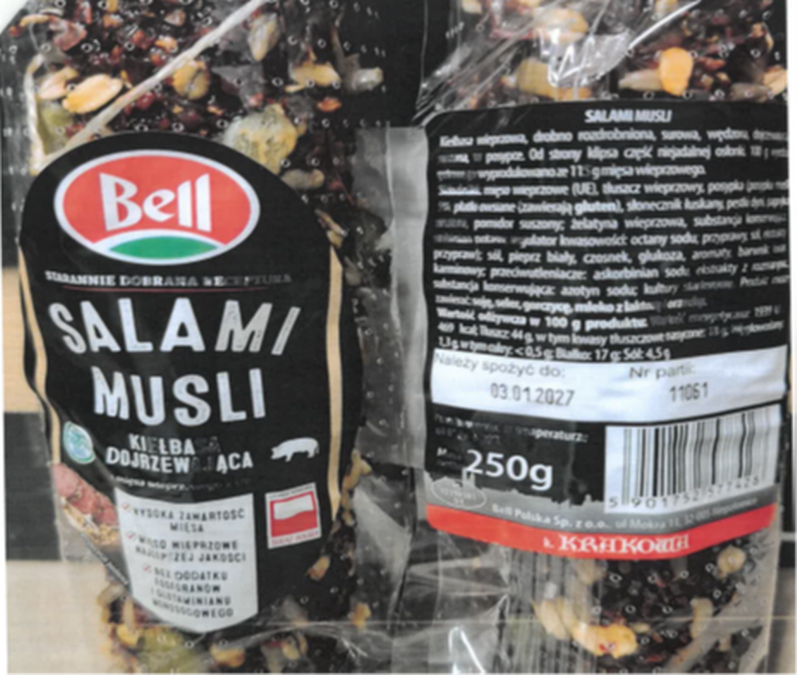 Wycofane ze sprzedaży salami musli firmy Bell Polska