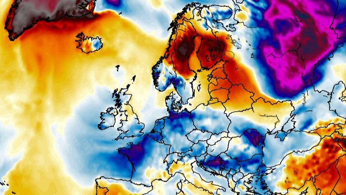 Anomalie temperatury powietrza w Europie w środę. Fot. Wxcharts.com