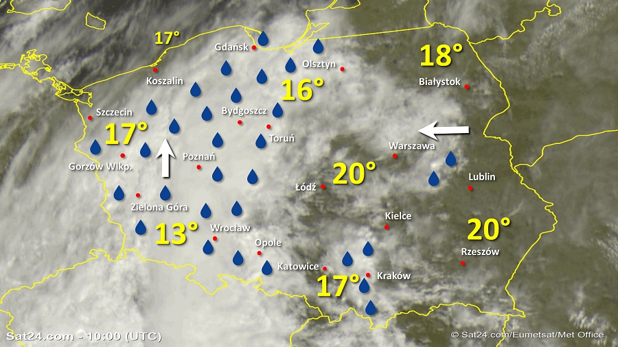 Zdjęcie satelitarne Polski w dniu 7 września 2019 o godzinie 12:00. Dane: Sat24.com / Eumetsat.