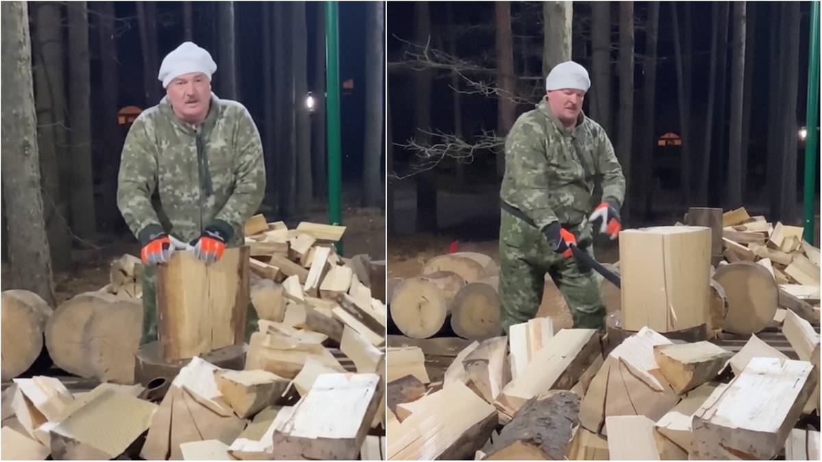 Alaksandr Łukaszenka złapał za siekierę. Nagranie hitem sieci