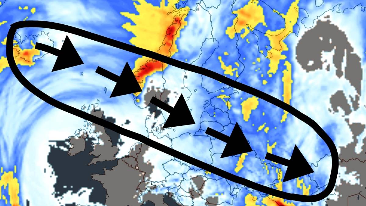 Niżowy korytarz nad Europą wiedzie wprost przez Polskę. Fot. imweather.com