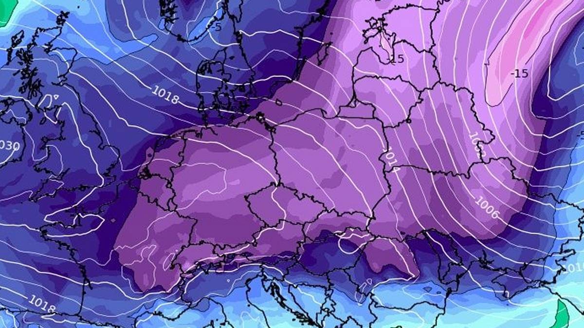 Jęzor mroźnego powietrza nad Europą. Fot. wxcharts.com