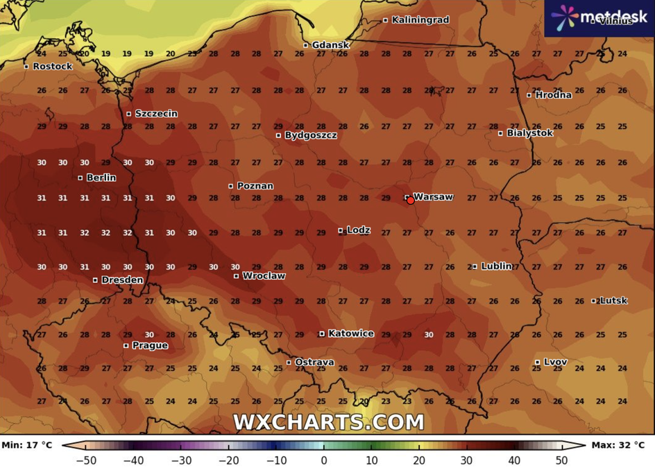 Prognoza pogody środa 26 czerwca Fot. WXCHARTS