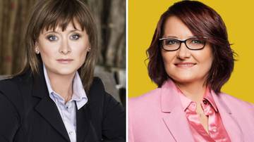 Zdjęcie przedstawia dwa portrety kobiet: Małgorzata Żak w czarnym żakiecie i Agnieszka Grzegorczyk w r&oacute;żowym żakiecie.