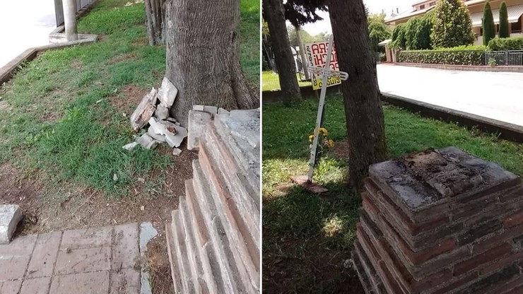 Uszkodzony nagrobek, wyrwany krzyż. Zniszczono pomnik polskich żołnierzy we Włoszech