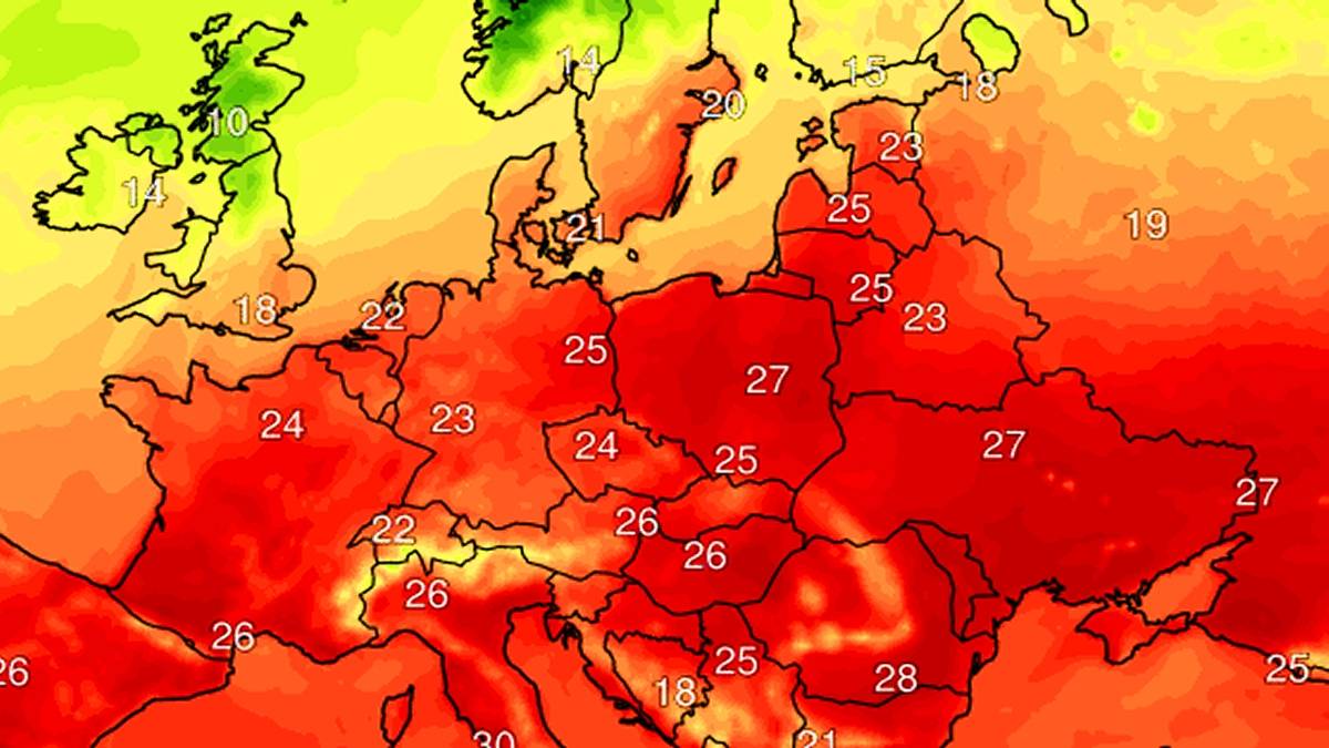 Temperatura prognozowana na środę. Fot. climatereanalyzer.org