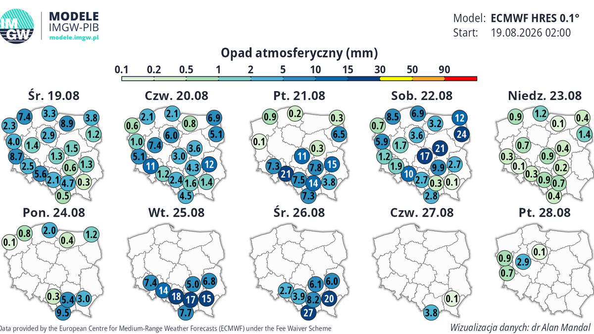 Fronty atmosferyczne, niosące deszcze i burze, będą przechodzić przez Polskę do weekendu. W pierwszej połowie przyszłego tygodnia dalej będzie padać, zwłaszcza na południu