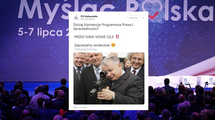 Kaczyński z karabinem snajperskim. Tak PiS Małopolska promuje konwencję partii
