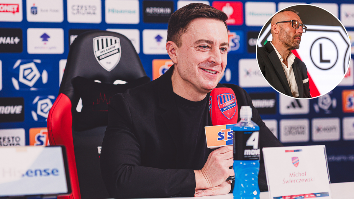 Przemysław Tomczyk i Michał Świerczewski podczas konferencji prasowej Rakowa Częstochowa.