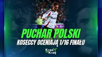 Grafika promocyjna "Kosa na Kosę" z piłkarzem w centrum i napisem "PUCHAR POLSKI KOSECCY OCENIAJĄ 1/16 FINAŁU".