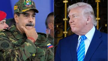 Dwa portrety: po lewej Nicolas Maduro w mundurze wojskowym, po prawej Donald Trump w garniturze.