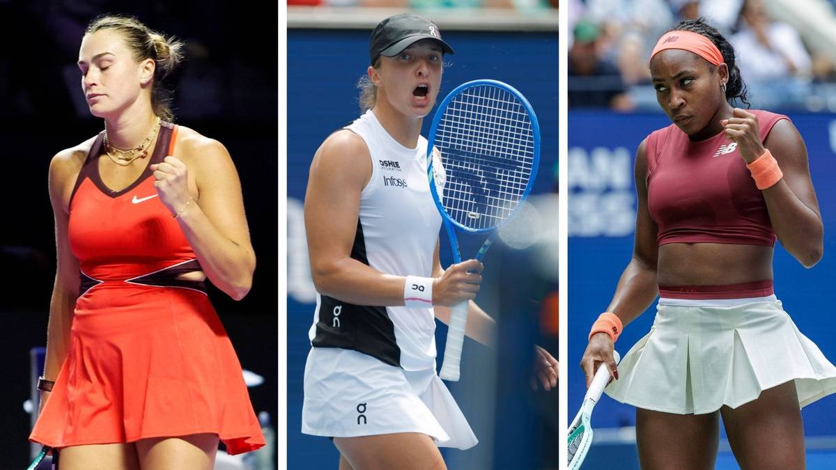Trzy tenisistki: Aryna Sabalenka, Iga Świątek i Coco Gauff.
