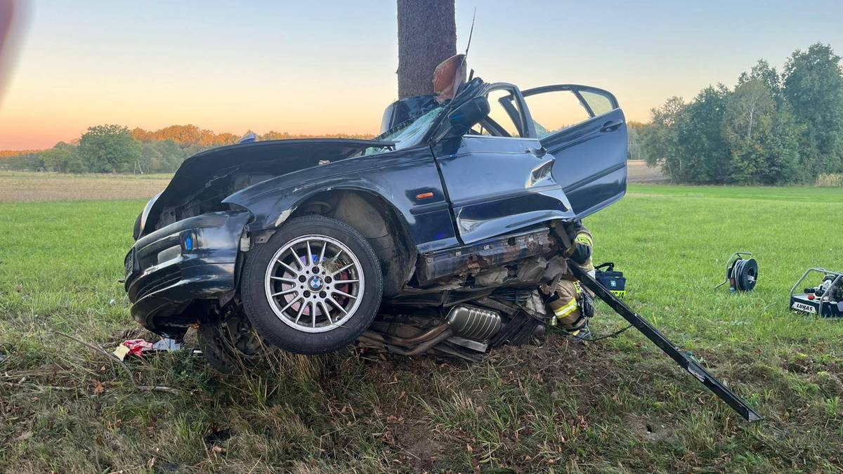 Tragiczny wypadek 23-latka na Lubelszczyźnie. Bmw roztrzaskane na drzewie