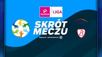 Logo "SKR&Oacute;T MECZU" na niebieskim tle z logotypami Tauron Liga, Eco Harpoon LOS Nowy Dw&oacute;r oraz PGE Budowlani Ł&oacute;dź.