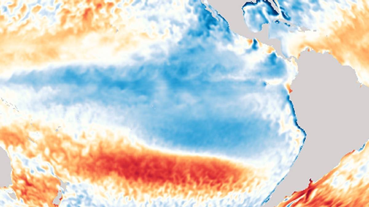 Anomalie temperatury wody w światowych oceanach w latach 2010-2012. Na niebiesko strefa występowania La Niña. Fot. NOAA.