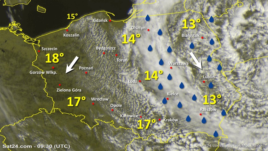 Zdjęcie satelitarne Polski w dniu 3 czerwca 2020 o godzinie 11:30. Dane: Sat24.com / Eumetsat.