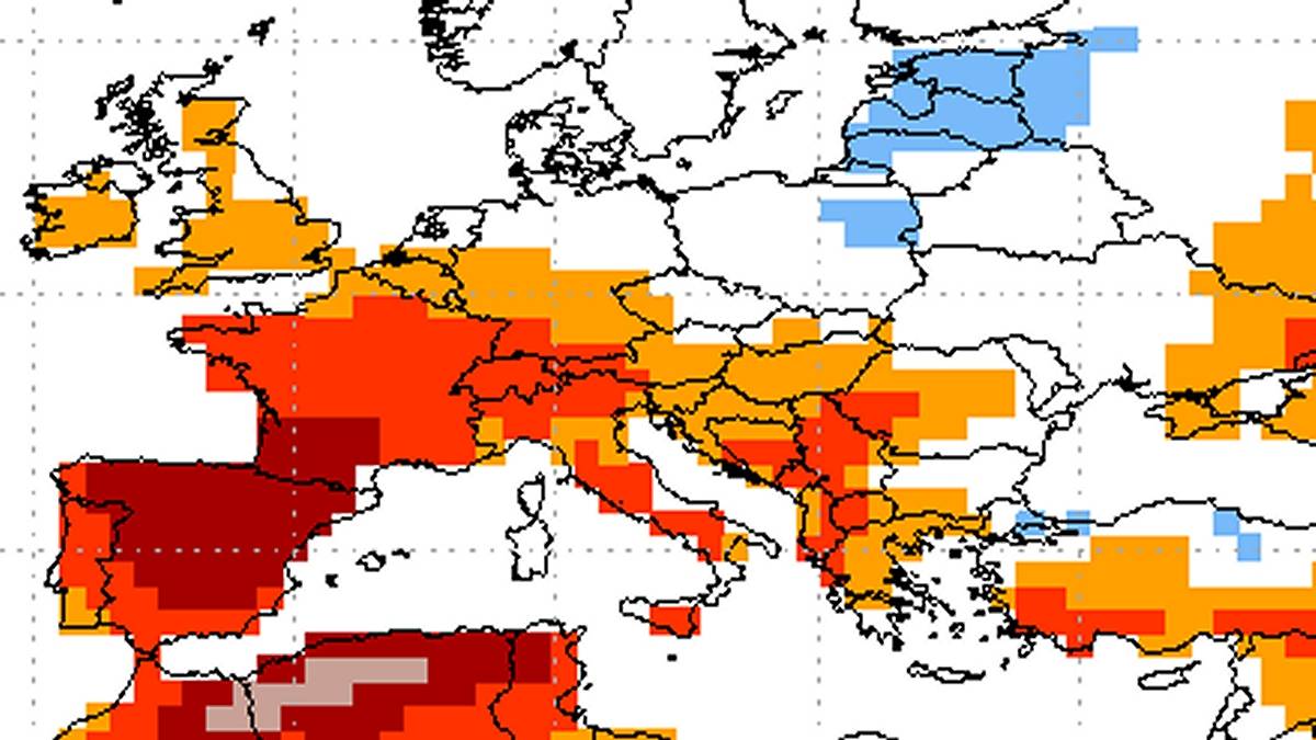 Anomalie temperatury w Europie prognozowane na czerwiec 2025 roku. Fot. NOAA.