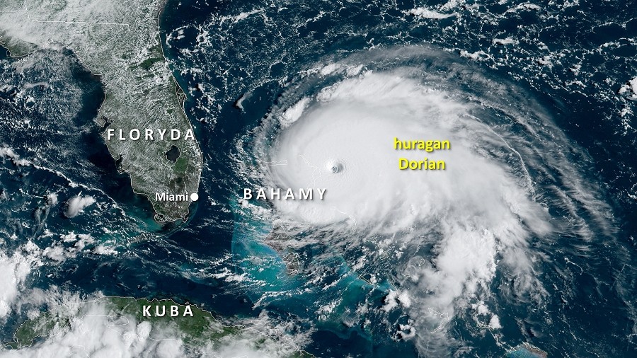 Zdjęcie satelitarne huraganu Dorian. Fot. NASA.