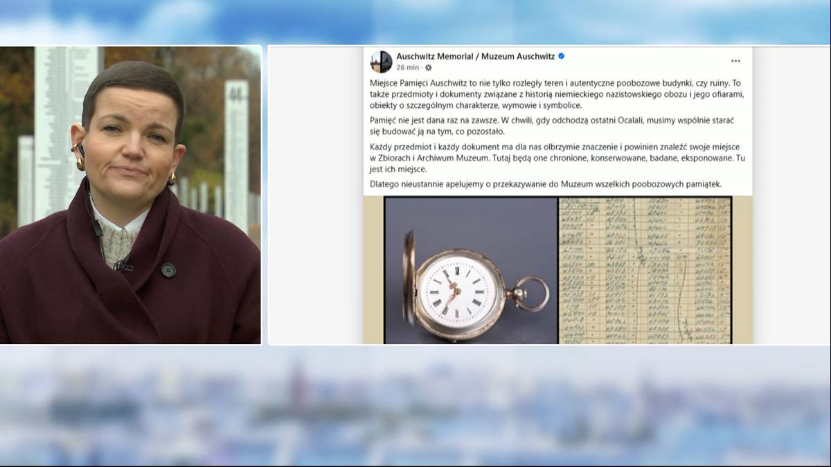 Minister kultury Marta Cienkowska, zabytkowy zegarek kieszonkowy i fragment dokumentu.