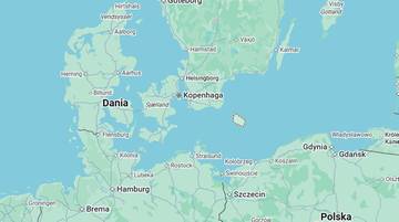 Mapa Europy P&oacute;łnocnej z zaznaczoną Danią, Szwecją i wyspą Bornholm