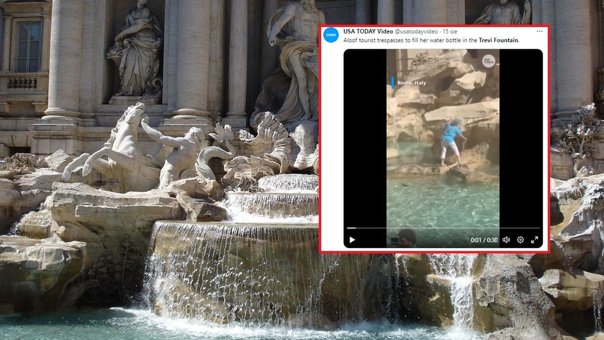 Rzym: Turystka weszła do Fontanny di Trevi. Chciała napełnić butelkę wodą